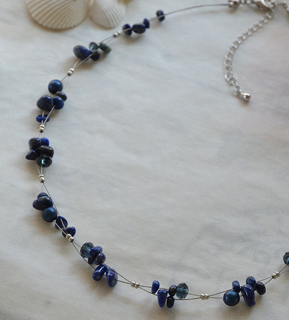 Necklace of the natural stones [Lapis lazuli / dark blue] 第2張的照片