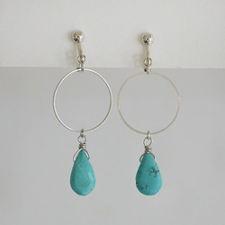 Earring of natural Turquoise　＆ Metal　hoop 第2張的照片