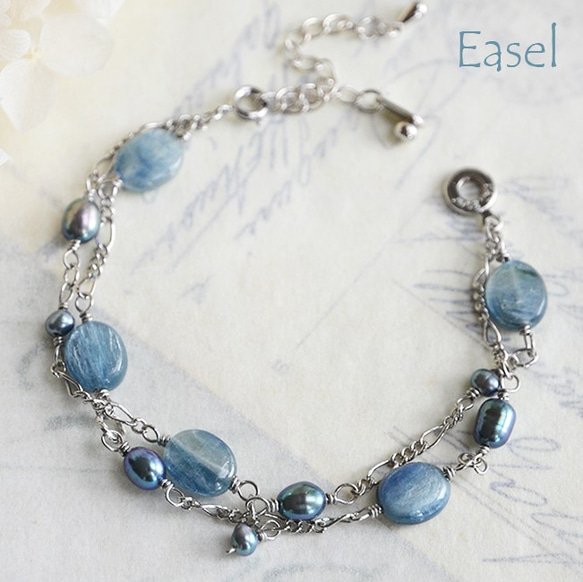 Bracelet of the natural stones[Kyanite]&the pearls 第4張的照片