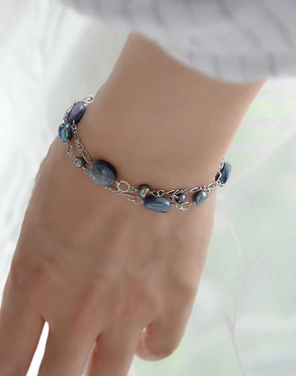 Bracelet of the natural stones[Kyanite]&the pearls 第7張的照片