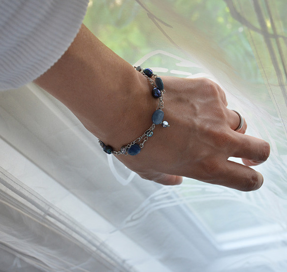 Bracelet of the natural stones[Kyanite]&the pearls 第11張的照片