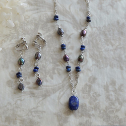 SALE *青金石和淡水珍珠鍊項鍊 第2張的照片