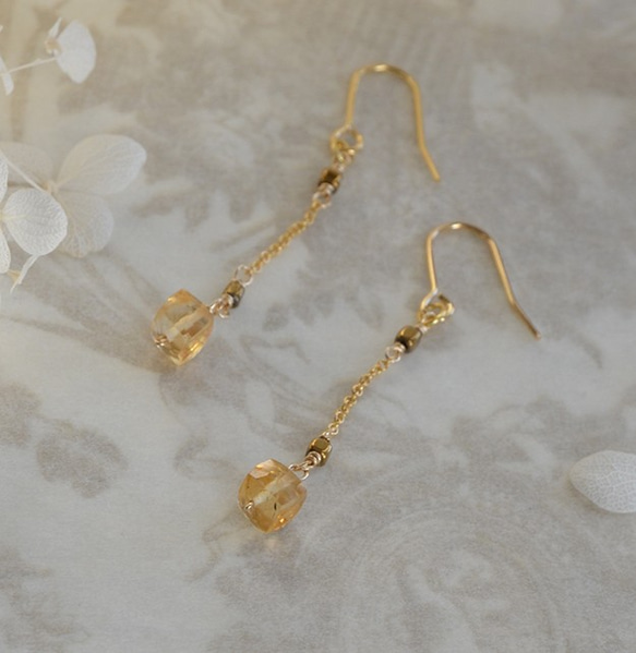 珠宝黄水晶线耳环（Pierced earrings/ Clip-on earrings） 第4張的照片