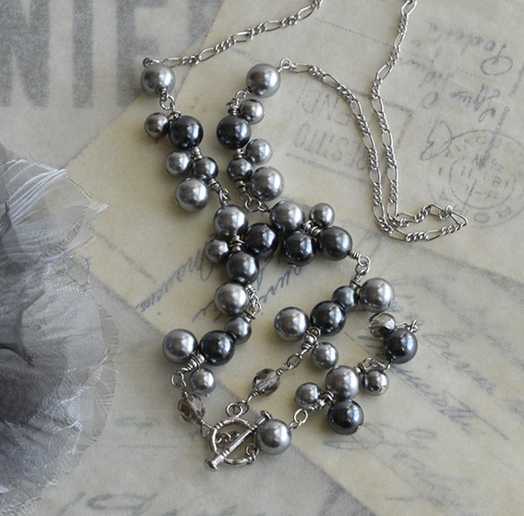 华丽的珍珠珠，Y形项链【灰色金屬】 第3張的照片
