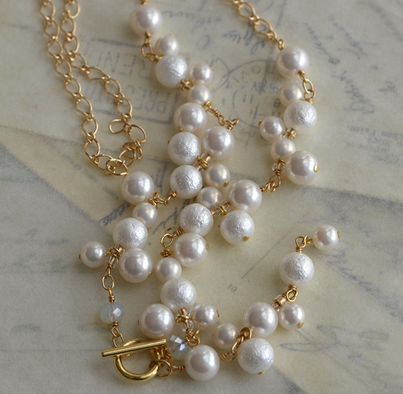 华丽的珍珠珠前封Y形项链【絲滑白】 第2張的照片