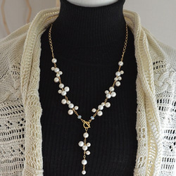 华丽的珍珠珠前封Y形项链【絲滑白】 第3張的照片