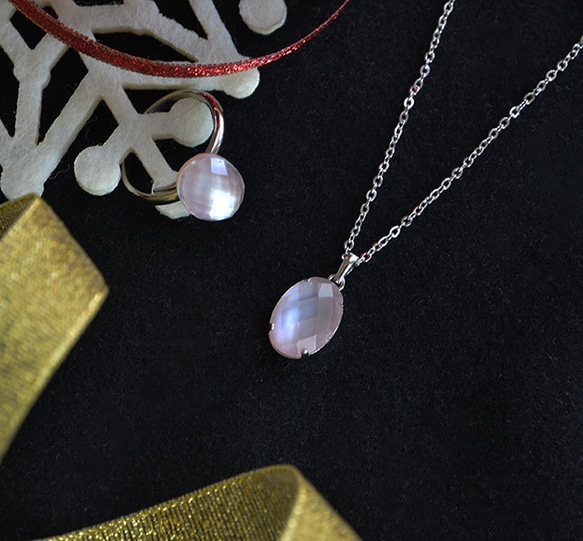特別套裝*粉紅色外殼×水晶戒指和項鍊 第3張的照片