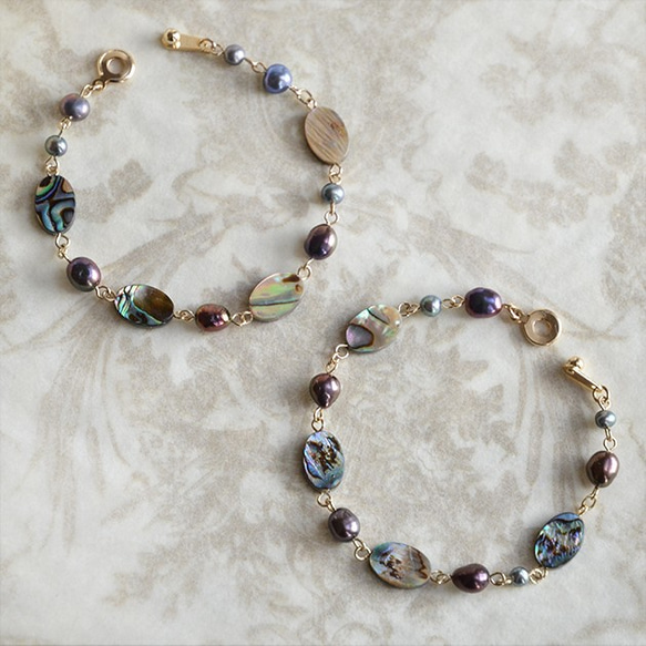 Avalon貝殼和淡水珍珠手鍊（S  -  M尺寸） 第2張的照片