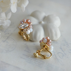 淡水珍珠和侯爵夫人型比茹耳環[淺粉色] 第2張的照片