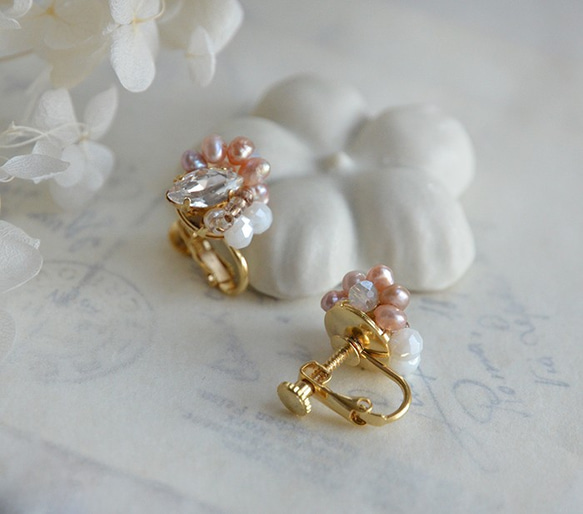 淡水珍珠和侯爵夫人型比茹耳環[淺粉色] 第2張的照片