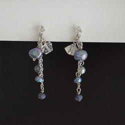 淡水珍珠和水晶及藍寶石耳環[允許耳環] 第3張的照片