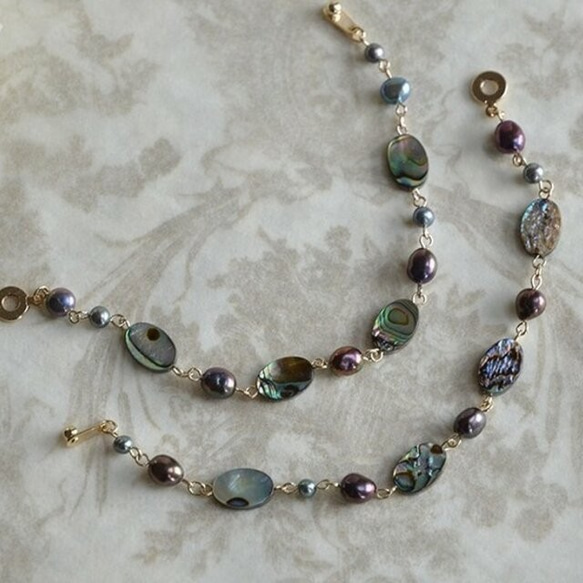 阿瓦隆貝殼和淡水珍珠手鍊 第2張的照片