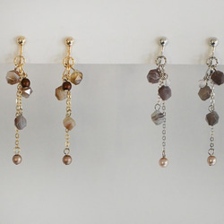 博茨瓦納瑪瑙和珍珠耳環/穿孔[棕色] 第3張的照片