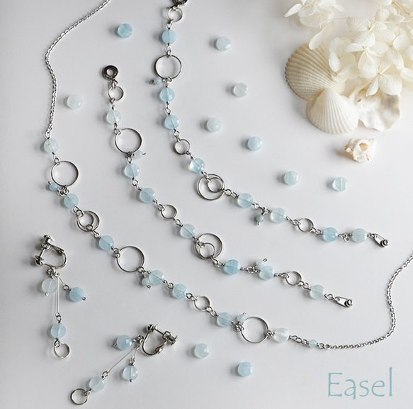 Aquamarine & metal hoop Necklace [March birthstone] 第4張的照片