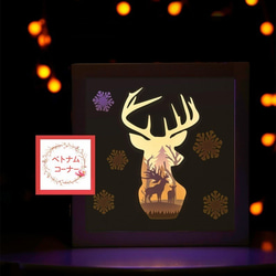 おしゃれ　手作り切り絵スタンドライト（マルチカラー）ベトナムアート　deer in deer 1枚目の画像