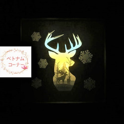 おしゃれ　手作り切り絵スタンドライト（マルチカラー）ベトナムアート　deer in deer 3枚目の画像