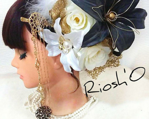 sexy＆°C-ute黒白金銀ピンク★花魁パール簪★結婚式 成人式 髪飾りセット 1_9da14d497312bc5b09cfccf276d2