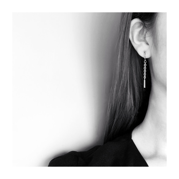 NO.42 /イヤリング [シンプル/チェーン/スティック]　…メンズ ユニセックスデザイン…片耳オーダー可能 3枚目の画像