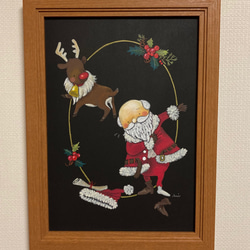 【チョークアート原画】サンタとトナカイのクリスマスボード（額なし）プレゼントにも。 1枚目の画像