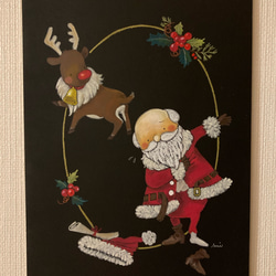 【チョークアート原画】サンタとトナカイのクリスマスボード（額なし）プレゼントにも。 2枚目の画像