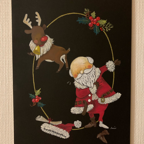 自作絵画（額入り）クリスマスver. クリスマスの小さい日本画 クリスマスツリー 絵画 紫苑工房 通販