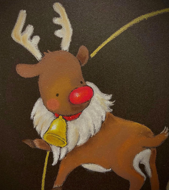 【チョークアート原画】サンタとトナカイのクリスマスボード（額なし）プレゼントにも。 4枚目の画像