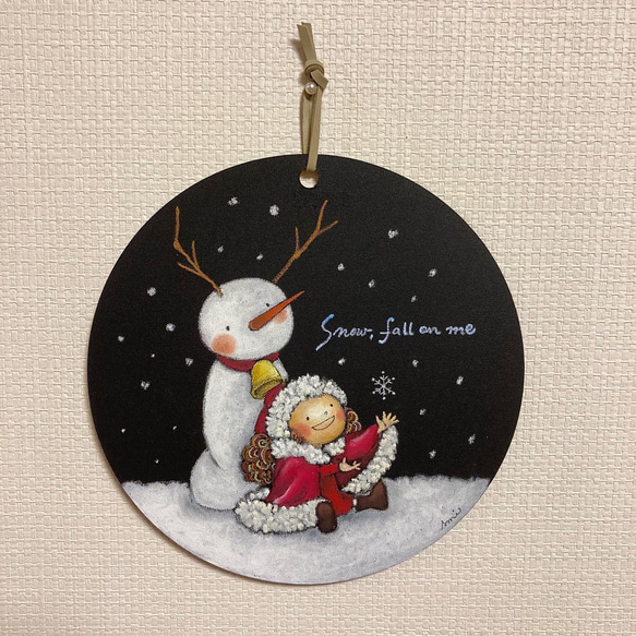 【チョークアート原画】こびとちゃんの四季　冬　クリスマス「こびとちゃんとトナカイ 雪だるま」 2枚目の画像