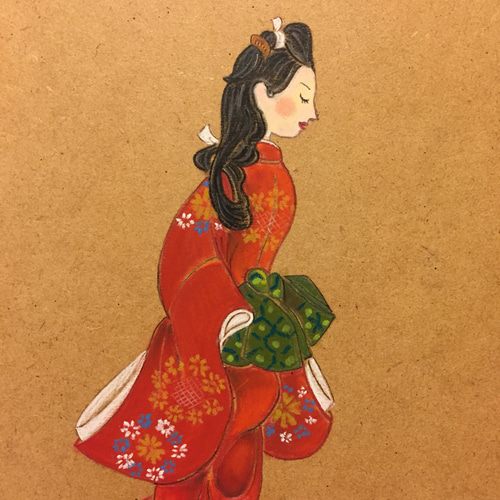 浮世絵シリーズ 「見返り美人図」 菱川師宣 イラスト Ami's chalk 
