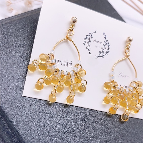 太陽のシャンデリア ピアス/イヤリング チェコクリスタル 光 琥珀 