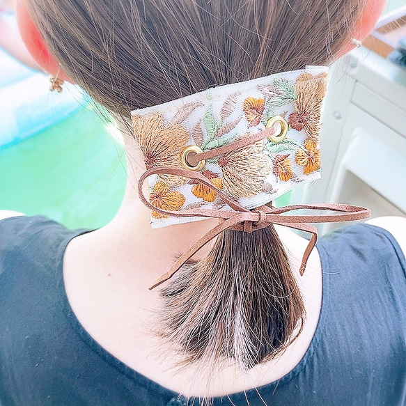 新作 インド刺繍 フリンジ付き マジェステ 2way髪留め ヘアリボン かんざし white 8枚目の画像