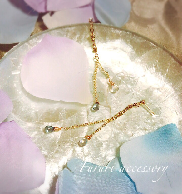 再販♡結婚式やお呼ばれにも♡ラインストーン雨ピアス/イヤリング♡luxe 1枚目の画像