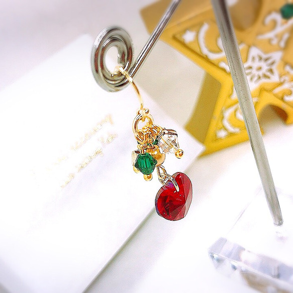 オリジナルbox付き Xmas swarovski heart piace/earring Fururi043 2枚目の画像