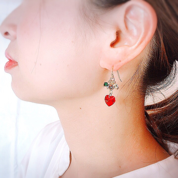 オリジナルbox付き Xmas swarovski heart piace/earring Fururi043 6枚目の画像