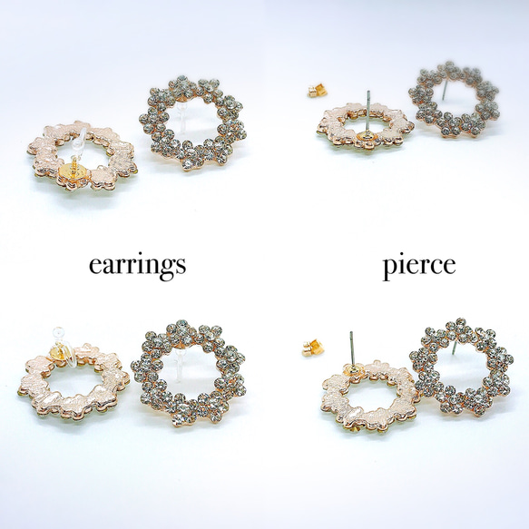 ラッピング有  crystal  wreath  pierce/earrings  リース 3枚目の画像