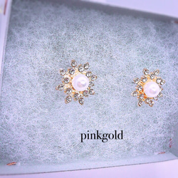 完売 creema限定 crystal flower pierce/earrings  pinkgold 雪の結晶 5枚目の画像
