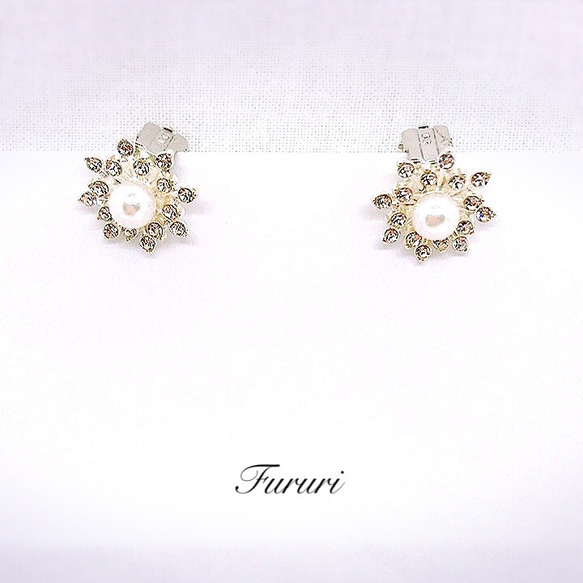 creema限定 crystal flower pierce/earrings  silver 母の日 2枚目の画像