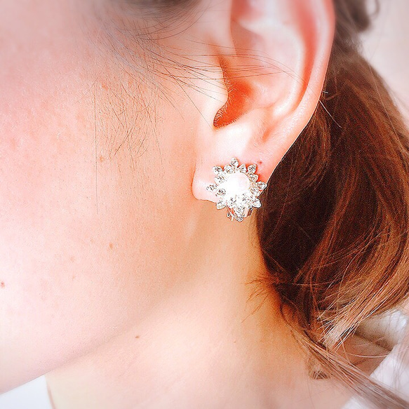 creema限定 crystal flower pierce/earrings  silver 母の日 4枚目の画像