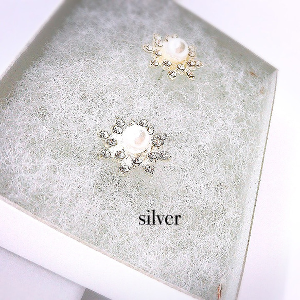 creema限定 crystal flower pierce/earrings  silver 母の日 6枚目の画像