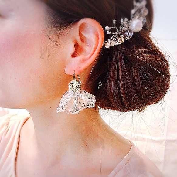 透かしレースフリンジpierce/earring パーツ交換 6枚目の画像