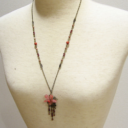 チェリークォーツの赤いお花と小鳥のネックレス[SALE] 2枚目の画像