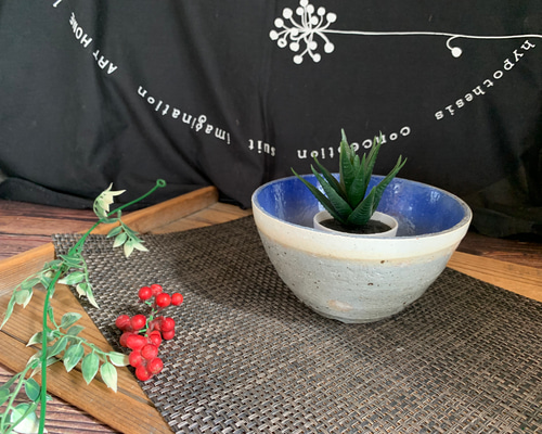 アースブラウン×ブルーグラデーション手作り陶器花瓶 Hanauke フラワーベース ブルー×ブラウン(ブルー x ブラウン