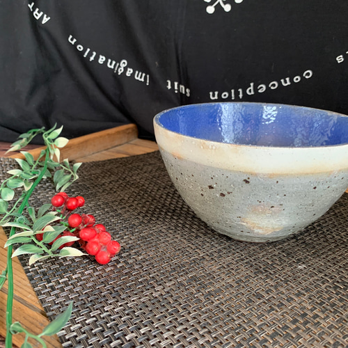 アースブラウン×ブルーグラデーション手作り陶器花瓶 Hanauke