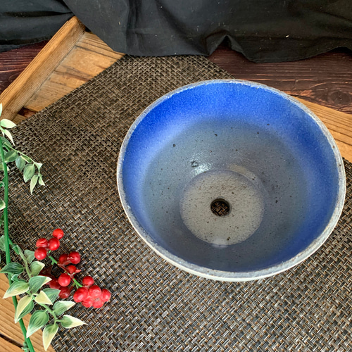 アースブラウン×ブルーグラデーション手作り陶器花瓶 青と緑のグラデーション陶器花瓶 - メルカリ