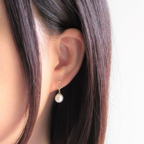 淡水パール クレオ穴 ***(14Kgf)リングスタッドピアス／イヤリング