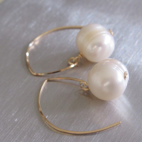 14kgfスクエア 淡水パール マーキスピアス ピアス（フック