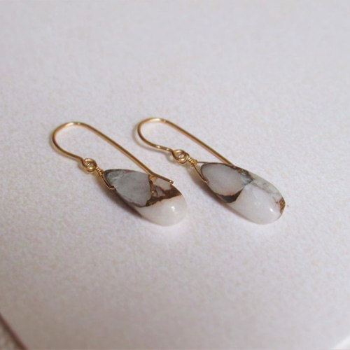 14Kgf コッパーカルサイト ペアシェイプ フックピアス／イヤリング