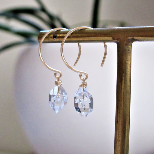 大粒 ハーキマーダイヤモンド AAA***ミニフープ (14Kgf)フックピアス  