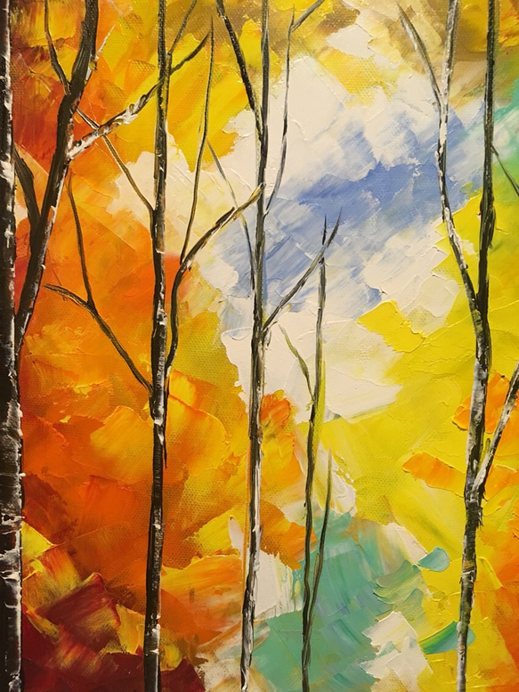 秋、木、空         油絵 キャンバスＦ6 2枚目の画像