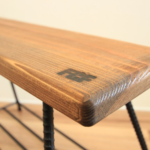 シューズラックベンチ アイアン家具 無垢材 異形鉄筋 棚・シェルフ