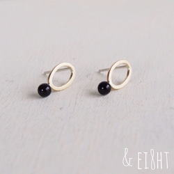 【再販】- Brass - Oval ピアス w/ Black Onyx 3枚目の画像